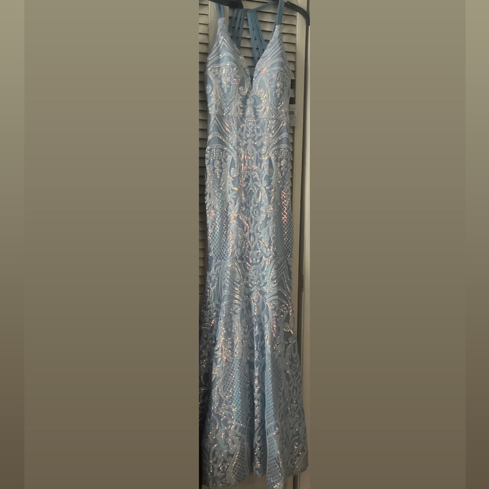 Blue sequin prom dress